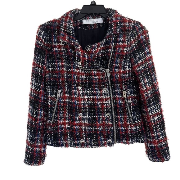 IRO Sloane Women's Tweed Moto Plaid Multicolor Jacket Size 40 IT (US Small) - Picture 1 of 8